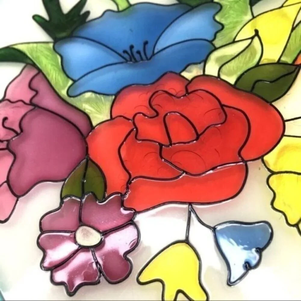Floral Bouquet Hand Painted Glass Suncatcher Stained Glass